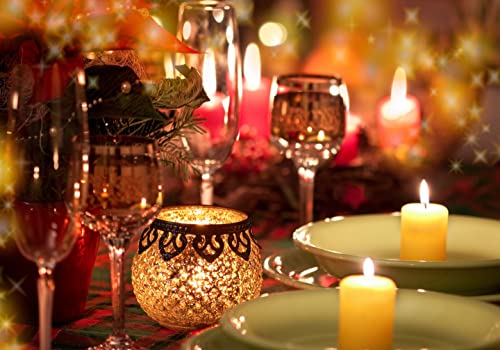 Jinfa 2er Set Teelichthalter aus Glas Windlichter Kerzengläser Teelichtgläser Geschenk | Kugelform | Elegantes Silber Ø 8cm x h 8.8cm