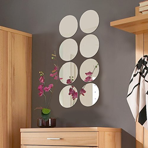 8 Stück Spiegelfliesen rund je Ø20cm Spiegelkachel Fliesenspiegel Dekospiegel Wanddekoration