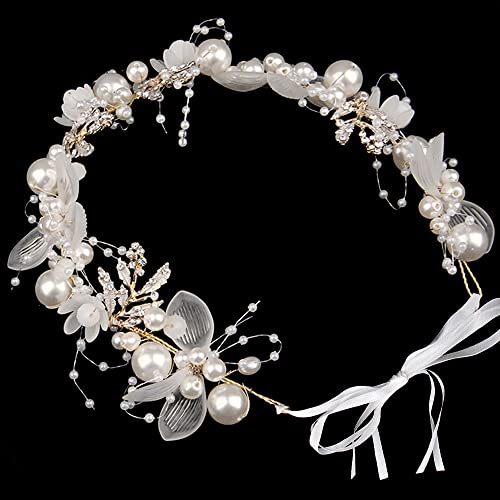 TONAUP Silber Perle Stirnband, Kind Perlen Haarschmuck, Kristall Braut Hochzeit Haarstück, Rebe Haarrebe Haarstück für Mädchen Damen Blumenmädche