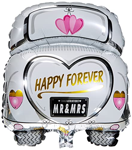 Rayher 87016000 Folienballon Hochzeitsauto, 49 x 63cm, XXL Ballon für Hochzeiten, geeignet für Luft- und Heliumfüllung, Weiß/ Rosa/ Gold