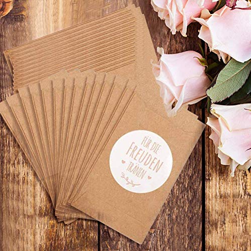 Adkwse 100 Stück Freudentränen Geschenktüten & Sticker Mini Vintage Kraftpapier Papiertüten Flachbeutel Tüten für Taschentücher Hochzeit Geschenk Umweltfreundlich