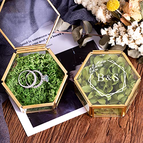 Kenon Individuelle Glas-Ringschatulle, personalisierte Hochzeitsringbox, goldene geometrische Ringträgerbox, Verlobungsringbox, Antragsringbox, Schmuckschatulle