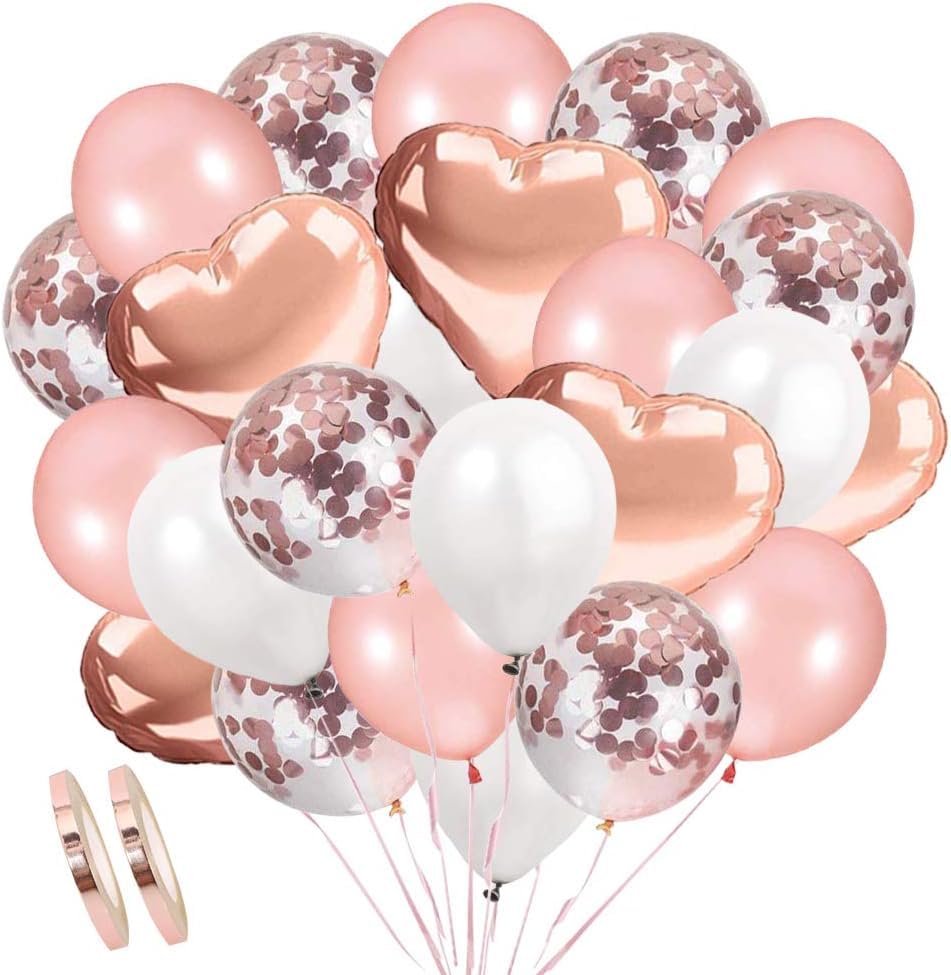AivaToba Rose Gold Luftballons Konfetti Ballons, Latexballons Helium Ballons Herzluftballon Herzballons Weiße Luftballons für Geburtstag, Baby-Dusche, Hochzeit Dekoration, Party Deko