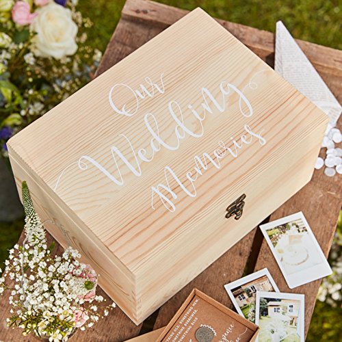 Ginger Ray Erinnerungsbox aus Naturholz mit weißem Text für Hochzeitstag, rustikal, Landhausstil, Weiß