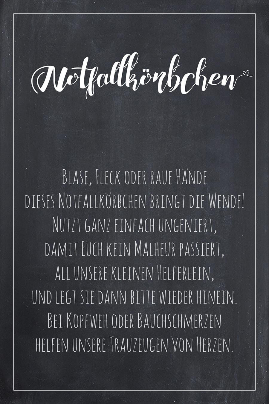 Notfallkörbchen Schild für die Hochzeit im Tafel-Look. Finde hier viele weitere Vorlagen für Schilder in über 20 verschiedene Farben!