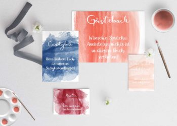 Papeterie-Serie "Watercolor": Schilder in Wasserfarben-Optik