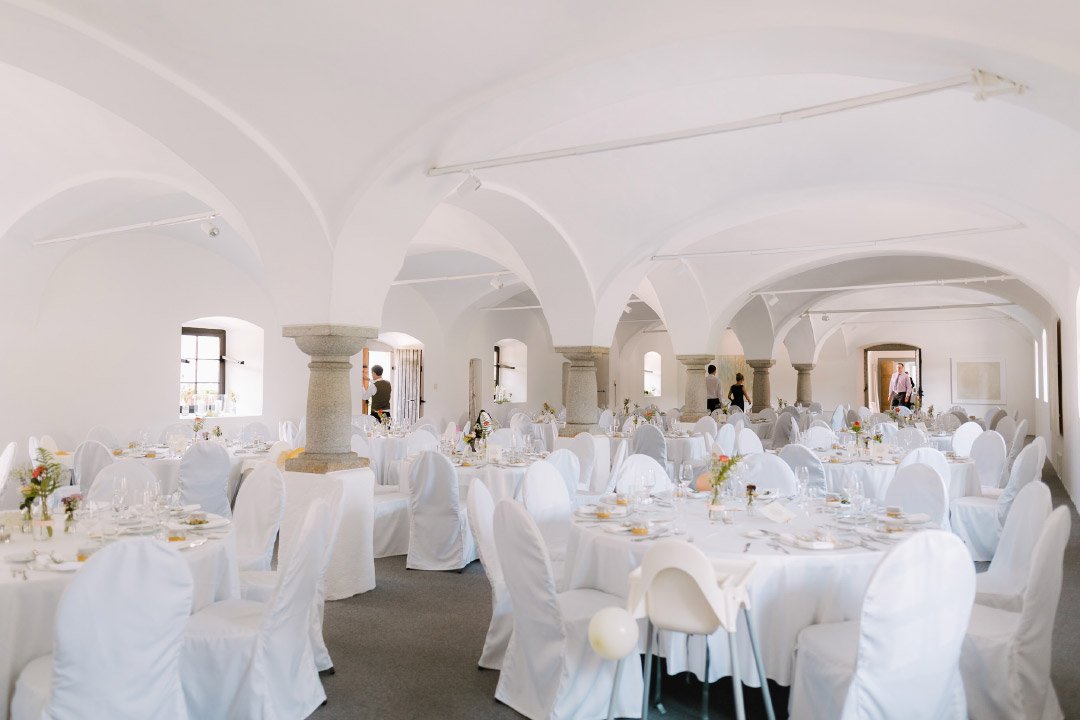 Der Saal für die Hochzeitsfeier im Kletzmayrhof in Oberösterreich
