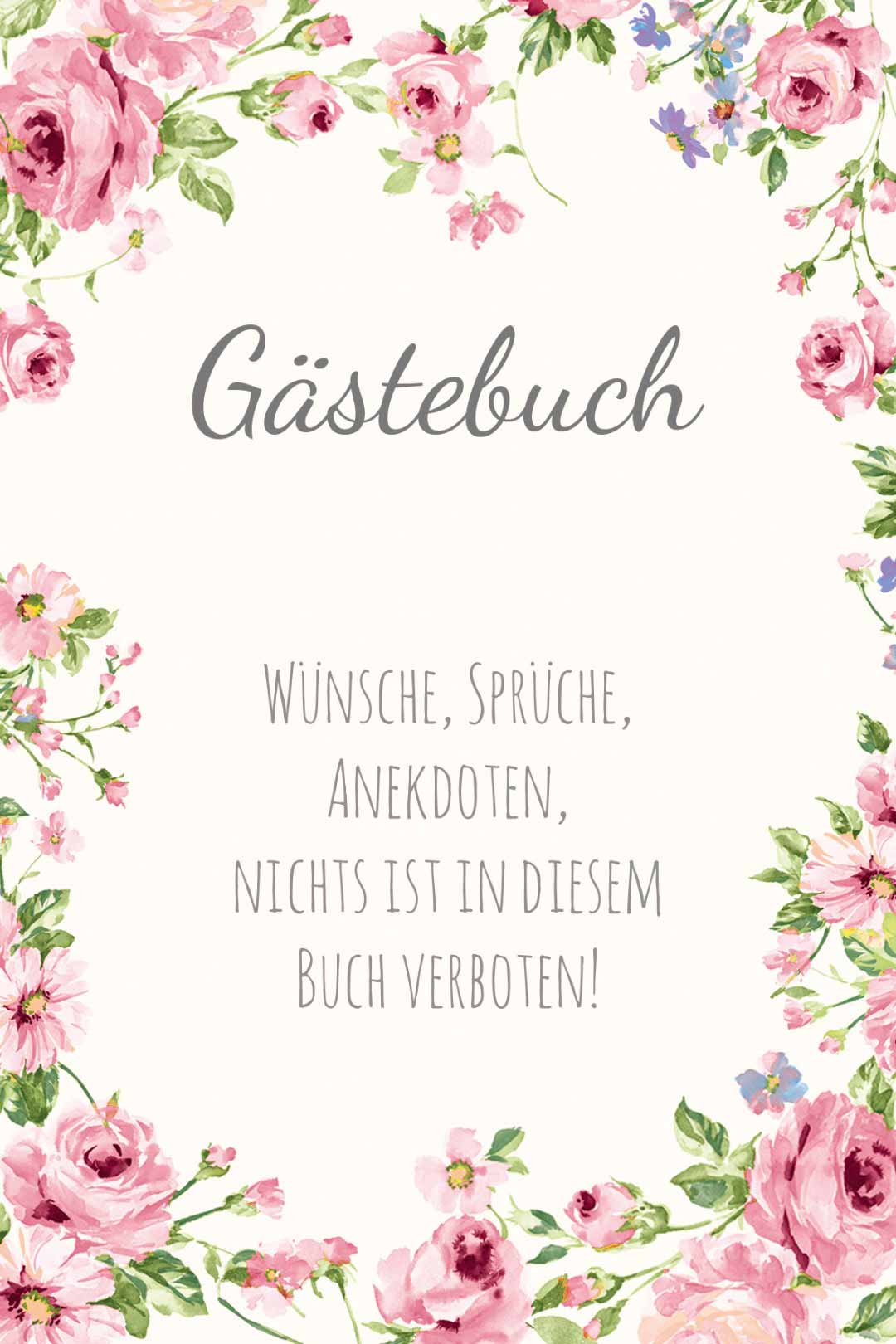 Schild im blumigen Design als Vorlage für die Hochzeit: Gästebuch