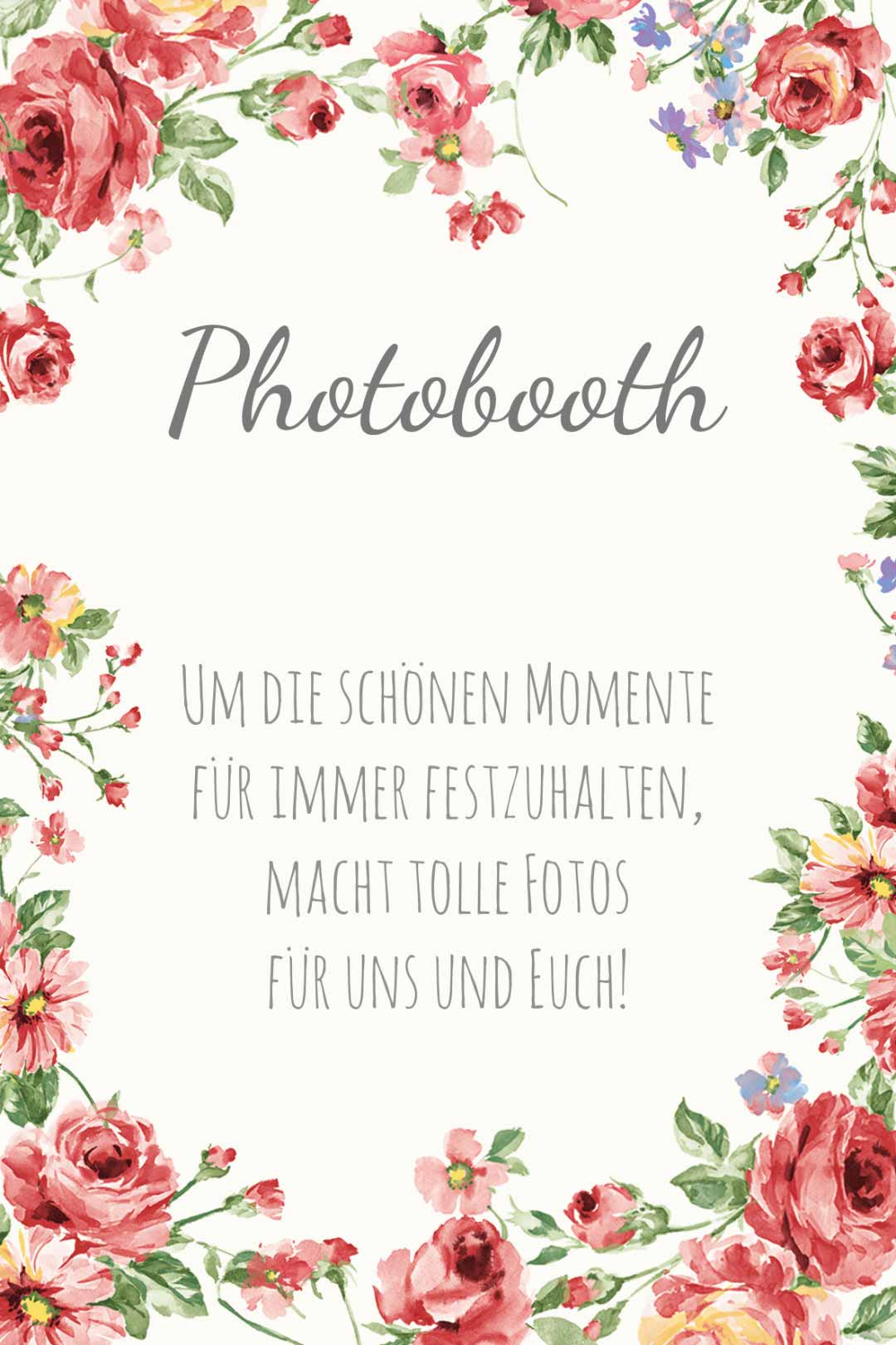 Schild im blumigen Design als Vorlage für die Hochzeit: Photobooth