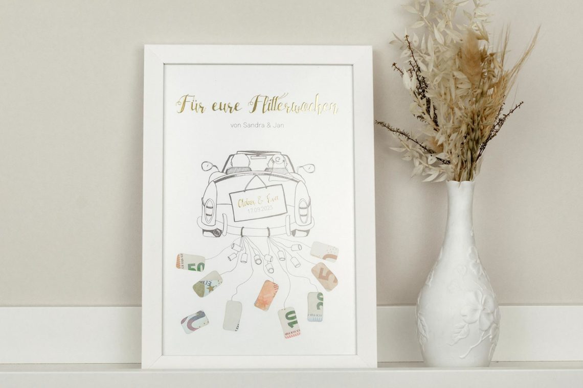 Bilderrahmen mit Geld als Geschenk zur Hochzeit
